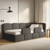 Łóżko młodzieżowe 90x200 cm Cloudy prawostronne z pojemnikiem i barierkami brązowe boucle