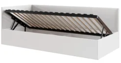 Łóżko młodzieżowe 90x200 cm Pixxel uniwersalne stelaż metalowy kremowe welur