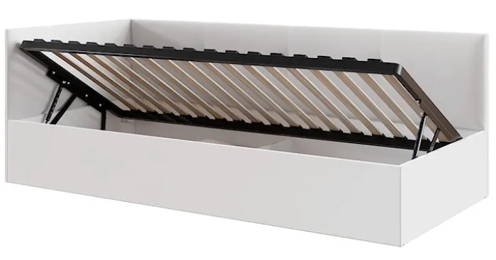 Łóżko młodzieżowe 90x200 cm Pixxel uniwersalne stelaż metalowy kremowe welur