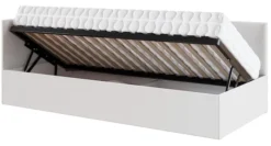 Łóżko młodzieżowe 90x200 cm Pixxel uniwersalne stelaż metalowy kremowe welur