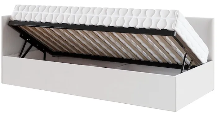 Łóżko młodzieżowe 90x200 cm Pixxel uniwersalne stelaż metalowy kremowe welur