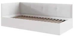 Łóżko młodzieżowe 90x200 cm Pixxel uniwersalne stelaż metalowy kremowe welur
