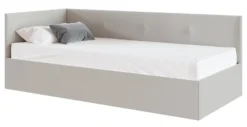Łóżko młodzieżowe 90x200 cm Pixxel uniwersalne stelaż metalowy jasnobeżowe welur