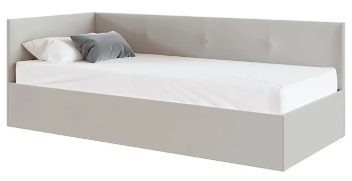 Łóżko młodzieżowe 90x200 cm Pixxel uniwersalne stelaż metalowy jasnobeżowe welur