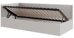 Łóżko młodzieżowe 90x200 cm Pixxel uniwersalne stelaż metalowy jasnobeżowe welur