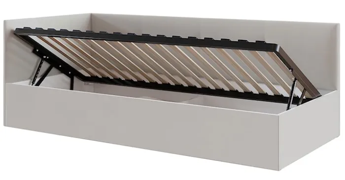 Łóżko młodzieżowe 90x200 cm Pixxel uniwersalne stelaż metalowy jasnobeżowe welur