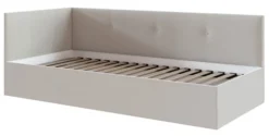 Łóżko młodzieżowe 90x200 cm Pixxel uniwersalne stelaż metalowy jasnobeżowe welur