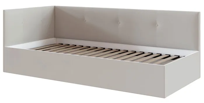 Łóżko młodzieżowe 90x200 cm Pixxel uniwersalne stelaż metalowy jasnobeżowe welur