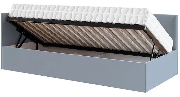 Łóżko młodzieżowe 90x200 cm Pixxel uniwersalne stelaż metalowy szare welur