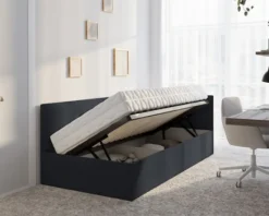 Łóżko młodzieżowe 90x200 cm Pixxel uniwersalne stelaż metalowy grafitowe welur
