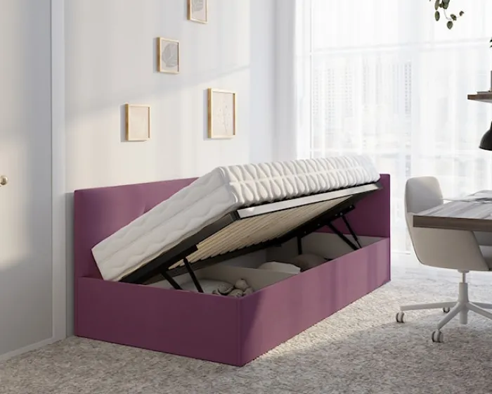 Łóżko młodzieżowe 90x200 cm Pixxel uniwersalne stelaż metalowy różowe welur