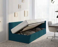 Łóżko młodzieżowe 90x200 cm Pixxel uniwersalne stelaż metalowy turkusowe welur