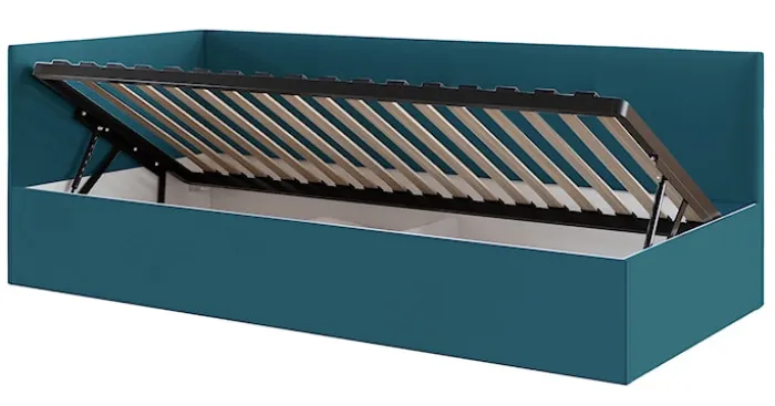 Łóżko młodzieżowe 90x200 cm Pixxel uniwersalne stelaż metalowy turkusowe welur