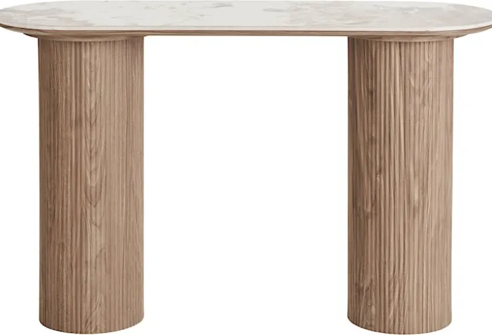 Konsola Athens 120 cm lamele jasny orzech ceramiczny blat
