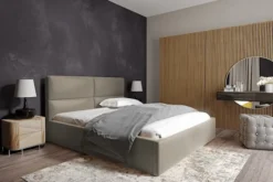 Łóżko tapicerowane Helma 180x200 cm z pojemnikiem jasnobrązowe welur