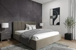 Łóżko tapicerowane Isara 180x200 cm z pojemnikiem jasnobrązowe welur