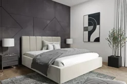 Łóżko tapicerowane Isara 180x200 cm z pojemnikiem kremowe welur