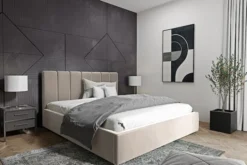 Łóżko tapicerowane Isara 180x200 cm z pojemnikiem beżowe welur