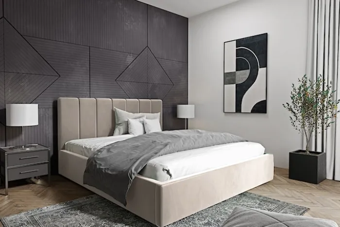 Łóżko tapicerowane Isara 160x200 cm z pojemnikiem beżowe welur