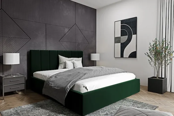 Łóżko tapicerowane Isara 140x200 cm z pojemnikiem zielone welur