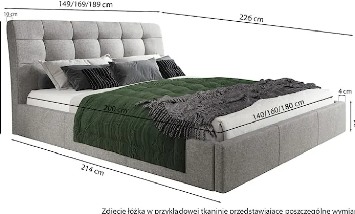 Łóżko tapicerowane 140x200 cm Alneo z pojemnikiem jasnoszare plecionka