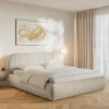Łóżko tapicerowane 140x200 cm Asmelio beżowe plecionka