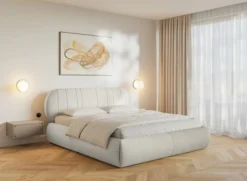 Łóżko tapicerowane 160x200 cm Asmelio kremowe plecionka