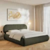 Łóżko tapicerowane 160x200 cm Asmelio z pojemnikiem stelaż metalowy khaki plecionka