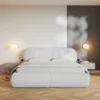 Łóżko tapicerowane 160x200 cm Asmelio z pojemnikiem stelaż metalowy jasnoszare plecionka