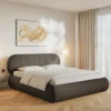 Łóżko tapicerowane 180x200 cm Asmelio z pojemnikiem stelaż metalowy brązowe plecionka