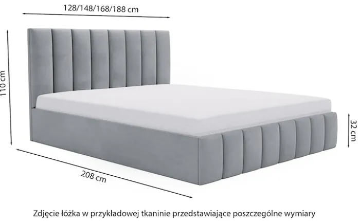 Łóżko tapicerowane 120x200 cm Buenio z pojemnikiem eukaliptusowe velvet hydrofobowy