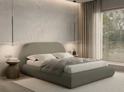 Łóżko tapicerowane 160x200 cm Buvio ciemnobeżowe boucle