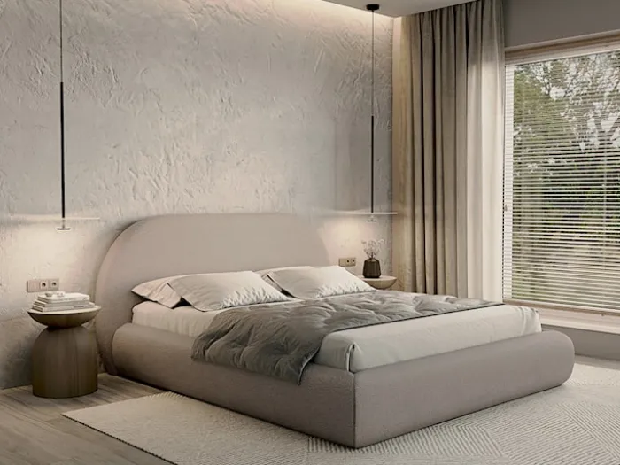 Łóżko tapicerowane 160x200 cm Buvio jasnobeżowe boucle