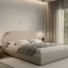 Łóżko tapicerowane 140x200 cm Buvio z pojemnikiem stelaż metalowy beżowe boucle