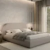 Łóżko tapicerowane 140x200 cm Buvio z pojemnikiem stelaż metalowy jasnobeżowe boucle