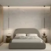 Łóżko tapicerowane 140x200 cm Buvio z pojemnikiem stelaż metalowy ciemnobeżowe boucle