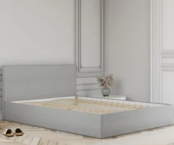 Łóżko tapicerowane 180x200 cm Campile z pojemnikiem jasnoszare sztruks