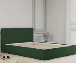 Łóżko tapicerowane 180x200 cm Campile z pojemnikiem zielone sztruks