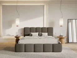 Łóżko tapicerowane 200x200 cm Cloudy brązowe boucle