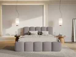 Łóżko tapicerowane 160x200 cm Cloudy II z pojemnikiem szarobrązowe boucle stelaż metalowy