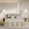 Łóżko tapicerowane 180x200 cm Cloudy szarobeżowe welur hydrofobowy łatwoczyszczący