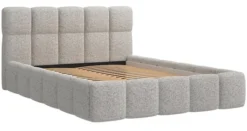 Łóżko tapicerowane 160x200 cm Cloudy szarobeżowe plecionka stelaż drewniany