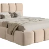 Łóżko tapicerowane 180x200 cm Cloudy z pojemnikiem beżowe welur hydrofobowy łatwoczyszczący stelaż metalowy