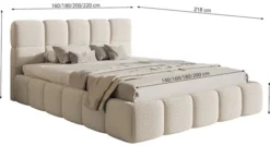 Łóżko tapicerowane 160x200 cm Cloudy z pojemnikiem beżowe welur hydrofobowy łatwoczyszczący stelaż metalowy