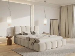 Łóżko tapicerowane 180x200 cm Cloudy z pojemnikiem jasnobeżowe boucle