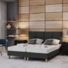 Łóżko tapicerowane 80x200 cm Donbay z wezglowiem panelowym i materacem kieszeniowym grafitowe welur hydrofobowy