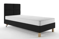 Łóżko tapicerowane 80x200 cm Donbay z wezglowiem panelowym i materacem kieszeniowym czarne welur hydrofobowy