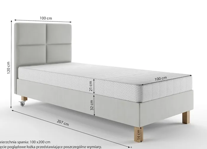 Łóżko tapicerowane 100x200 cmDonbay z wezglowiem panelowym i materacem kieszeniowym jasnoszare welur hydrofobowy