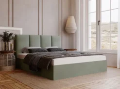 Łóżko tapicerowane 120x200 cm Drimmi z pojemnikiem eukaliptusowe velvet hydrofobowy