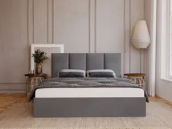 Łóżko tapicerowane 140x200 cm Drimmi z pojemnikiem ciemnoszare velvet hydrofobowy